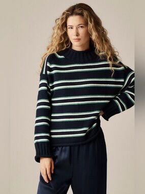 J.Crew 2025  Rollneck™ sweater in stripe
Navy Aqua Multi size S